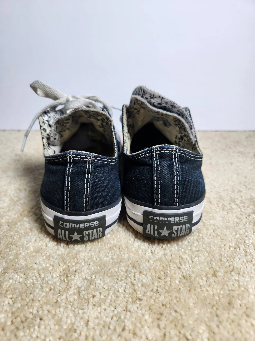 Converse Black Canvas Low-Top Sneakers with White Floral Lining